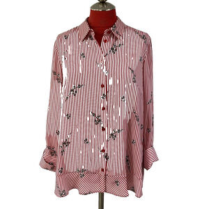 Joan Rivers Red & White Blouse Relaxed size 6 Striped & Floral Classic Casual